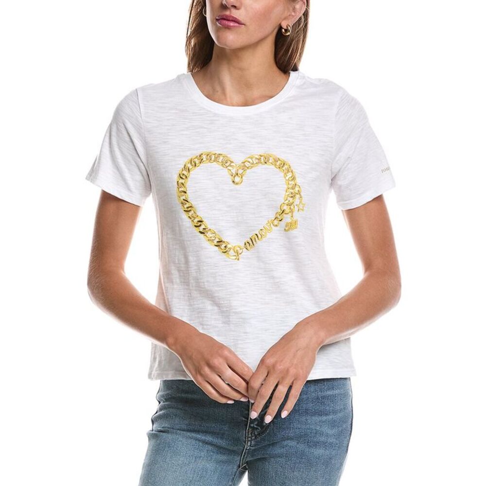 Cinq À Sept Womens Amour Heart Chain Shrunken T-Shirt, White
